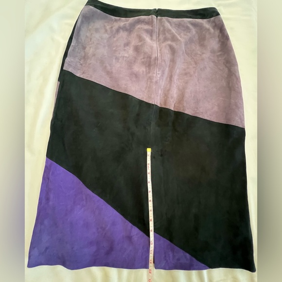 Sezane Colorblock Suede Midi Skirt in Brown, Green, Purple - Picture 5 of 10